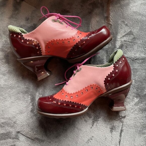 LAST PRICE John Fluevog KKBB Eli Brogue LaceUp Heels Brown Pink Like New Size 7 - Picture 6 of 13